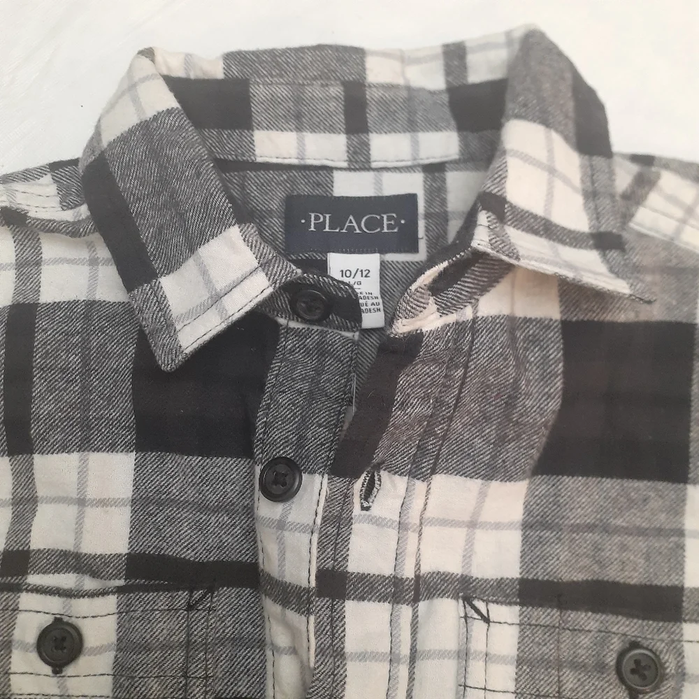 NWT Children's Place Black and White Plaid Long Sleeve Button Down Shirt